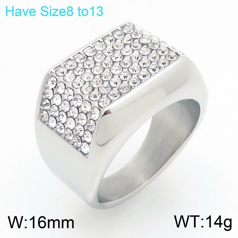 Kemstone Iced Signet Ring Titanium Steel Square Star Rhinestone Hip Hop for Men KR114477-MZOZ