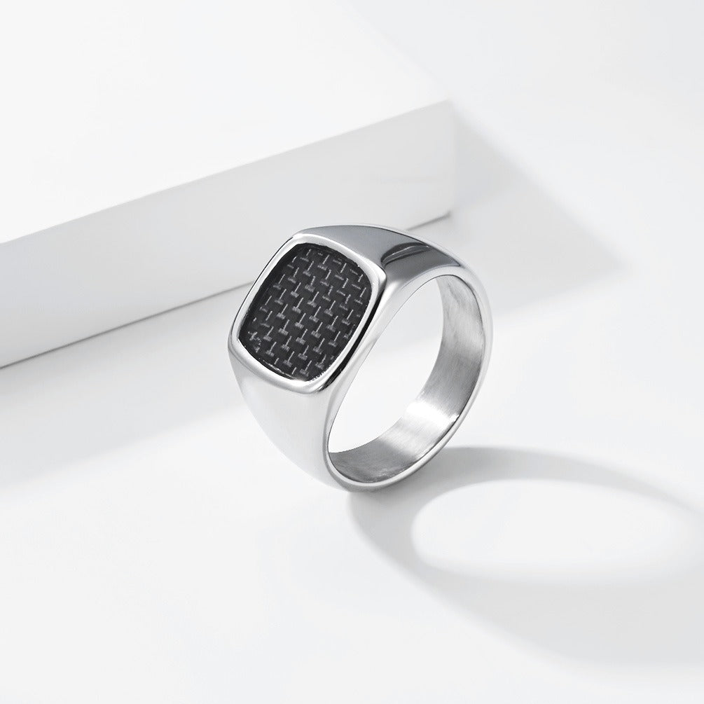 Kemstone Carbon Fiber Signet Stainless Steel Square Face Minimalist for Men K-R1135