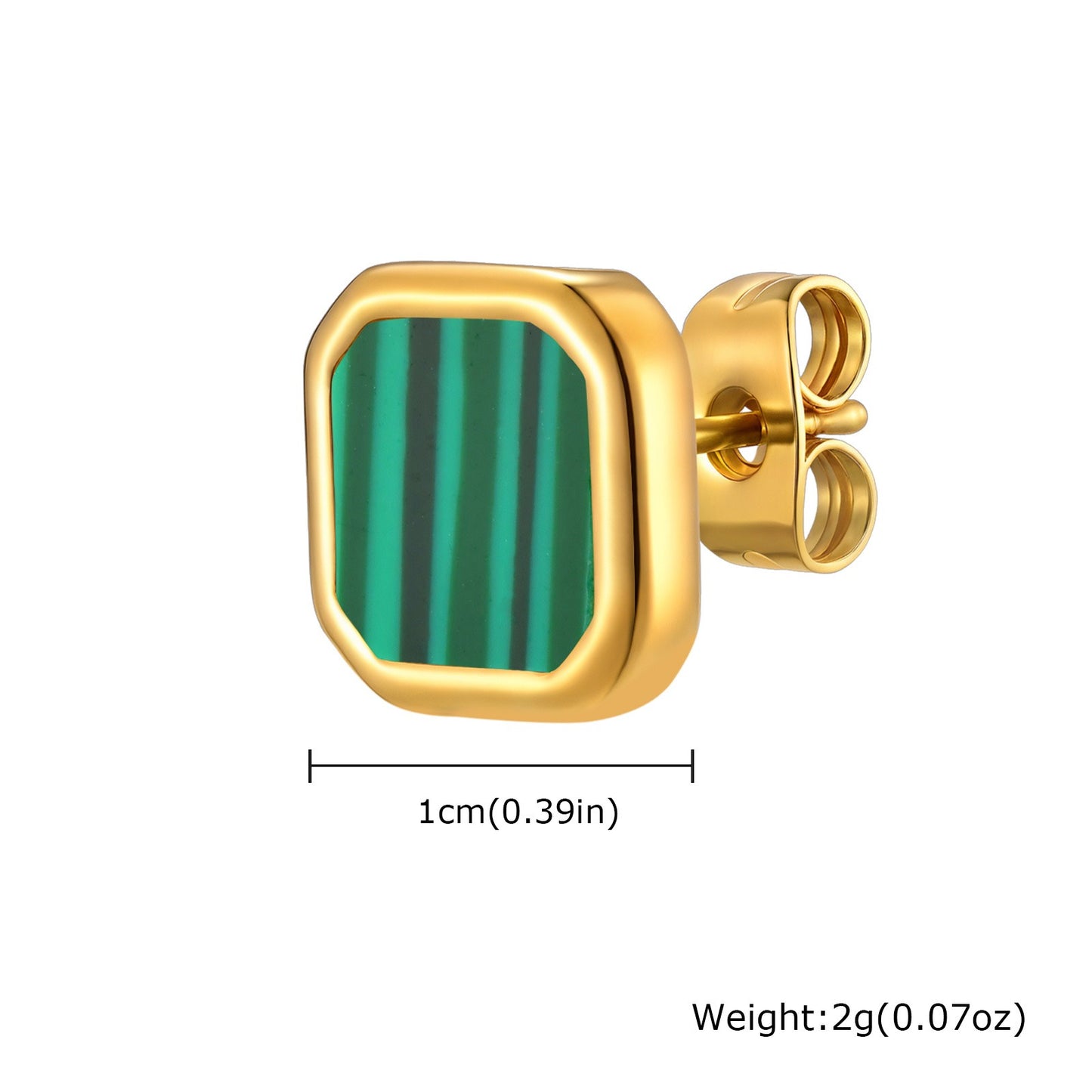Kemstone Stainless Steel Square Stud Earrings – Shell, Tiger’s Eye, Malachite, Turquoise  for Men & Women ES-728
