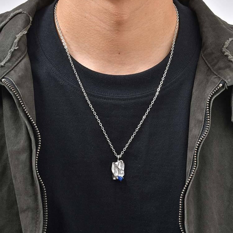 Kemstone Irregular Blue Inlay Stone Pendant Necklace for Men NC-2545