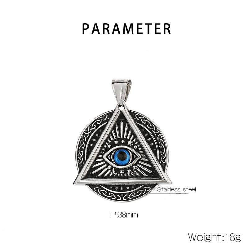 Kemstone Punk Triangle Chain Pendant - Vintage Hexagram Evil Eye Stainless Steel Necklace, Retro Bohemian Men's Fashion Accessory KP119884-MI