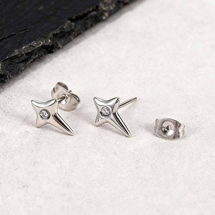 Kemstone Star Stud Earrings Stainless Steel Cubic Zirconia Earrings for Men ES-776