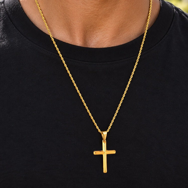 Kemstone Stainless Steel Cross Necklace for Men Rounded Edge PN-2473