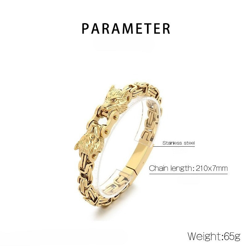 Kemstone Men’s Titanium Steel Wolf Head Biker Chain Bracelet KB208300-KFC