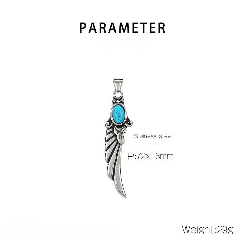 Kemstone Turquoise Pendant Necklace Titanium Steel Feather Eye Symbol Design for Men KP117748-LU