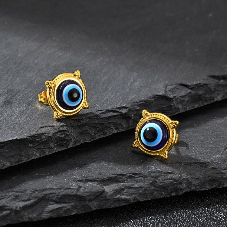 Kemstone Stainless Steel blue eye Stud Earrings for Men & Women ES-797