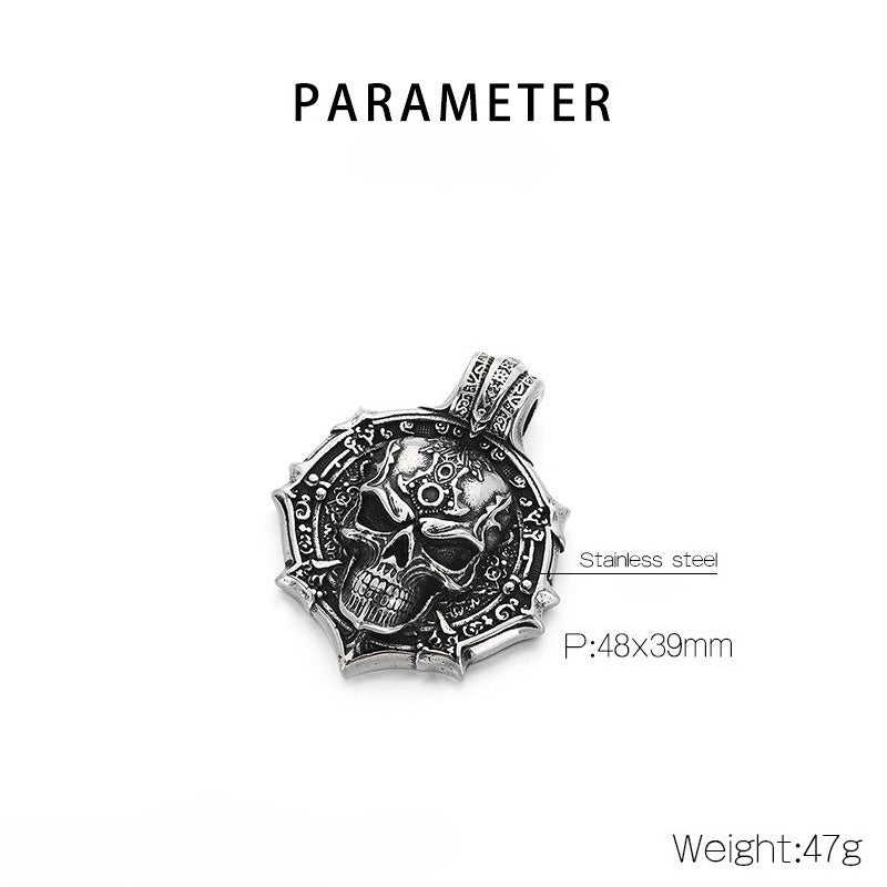 Kemstone Skull Pendant Necklace Stainless Steel Biker Mechanical Engine Design for Men KP117023-LU