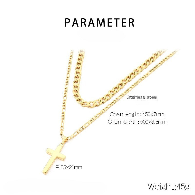 Kemstone Stainless Steel Cross Pendant Necklace for Men Layered NK Chain KN292217-Z