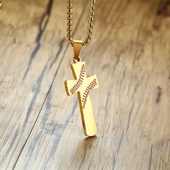 Kemstone Stainless Steel Baseball Cross Pendant Necklace for Men Stitch Detail PN-1083