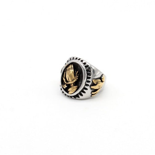Kemstone Praying Hands Ring for Men Titanium Steel Dove Relief Vintage Oval R0297