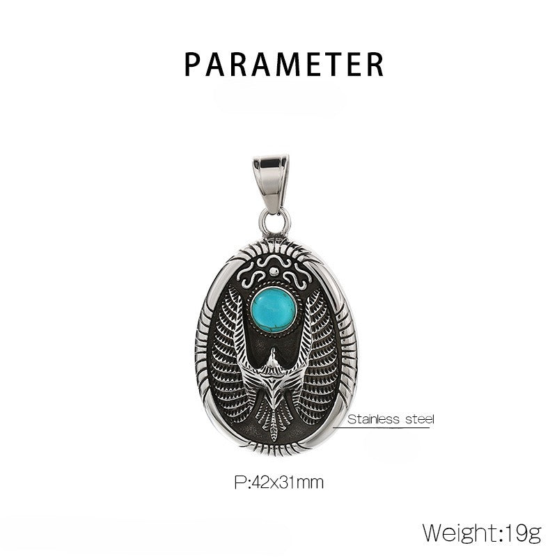 Kemstone Turquoise Eagle Amulet Necklace – Tribal Cross & Evil Eye Pendant for Men, Gothic Streetwear Jewelry KP100398