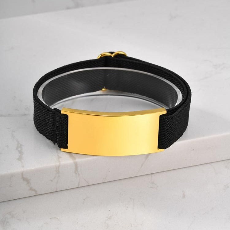 Kemstone Stainless Steel Curved Plate Bracelet for Men – Minimalist Design, Adjustable Elastic Strap BR-1817