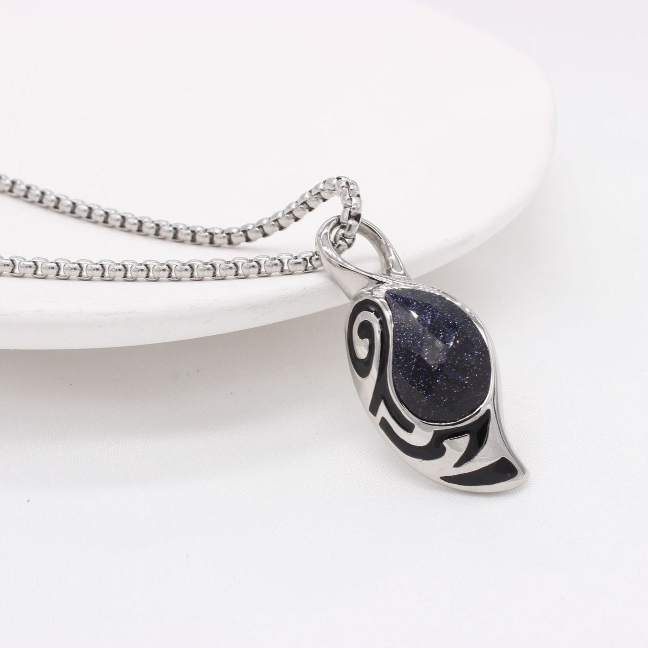 Kemstone Titanium Steel Tiger Eye Stone Pendant Necklace for Men Silver P0556