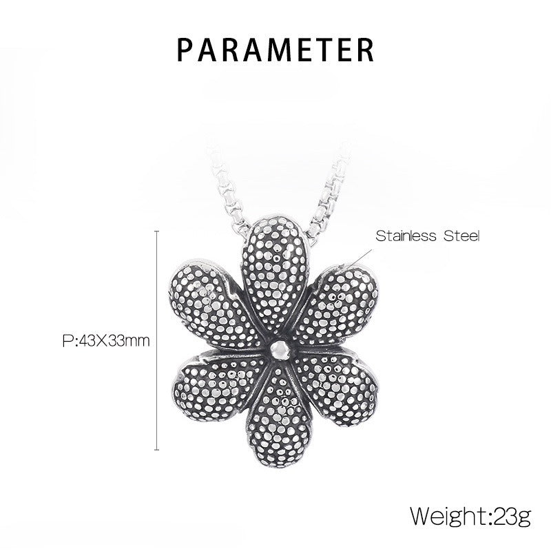 Colgante de tortuga Kemstone con acabado antiguo, lunares retro y motivo floral - Accesorio de collar de acero de titanio con ojo malvado para hombre KP100583-KJX