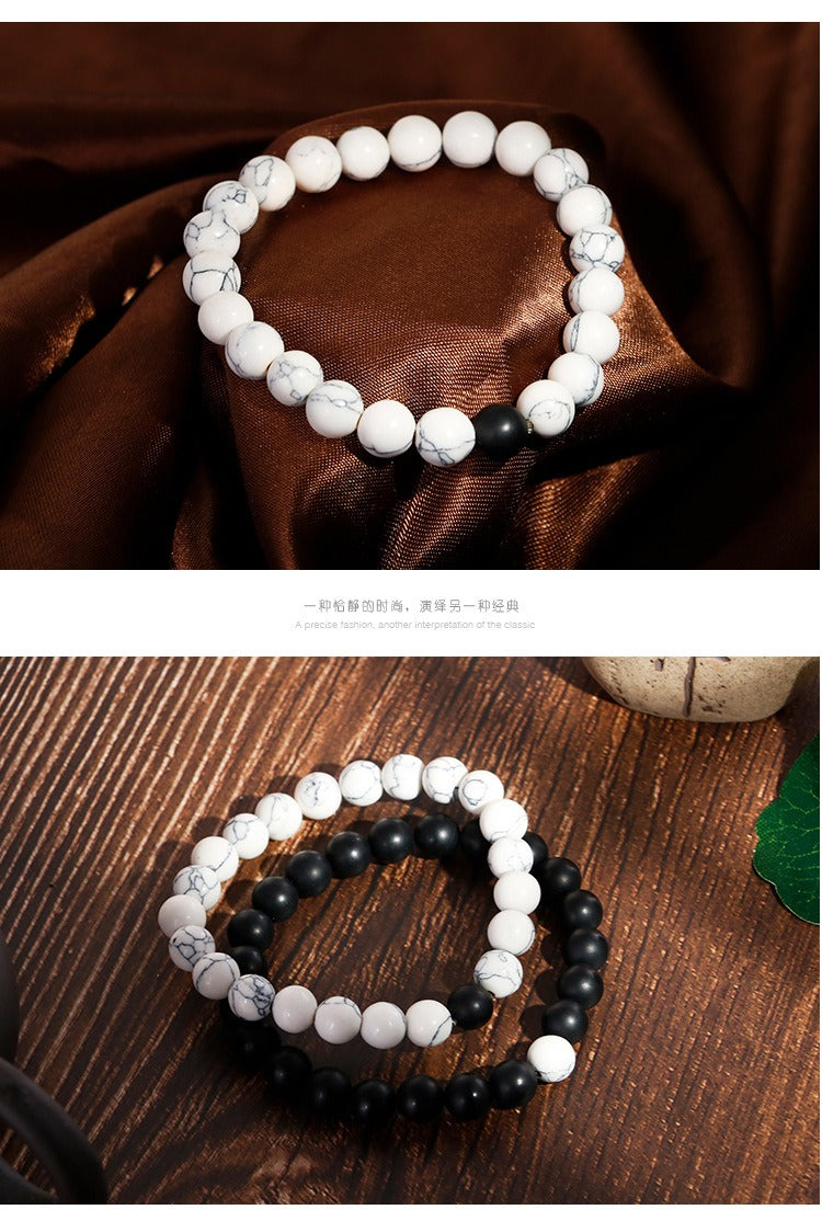 Kemstone Black Agate & Turquoise Couple Bracelets – Adjustable Handmade Stone Jewelry for Men & Women KB109644