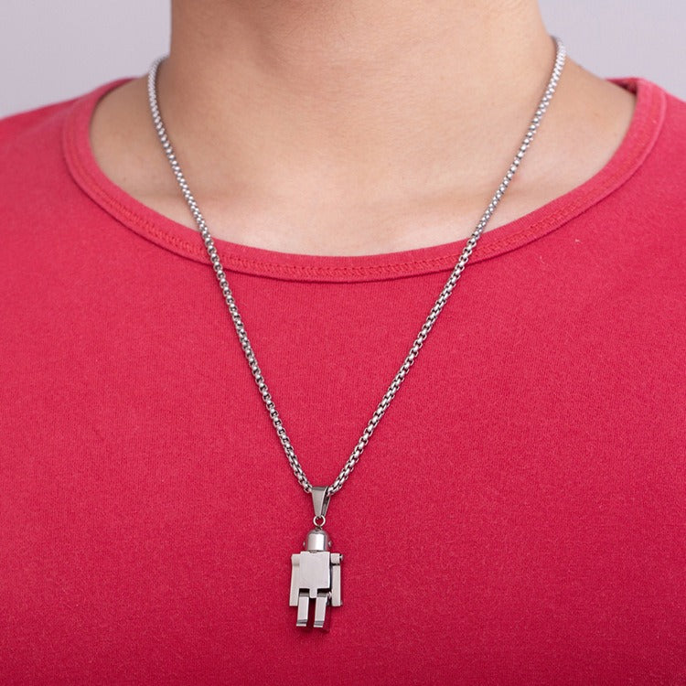 Kemstone Movable Robot Titanium Steel Pendant Necklace for Men – Hip Hop Figure K-PT191