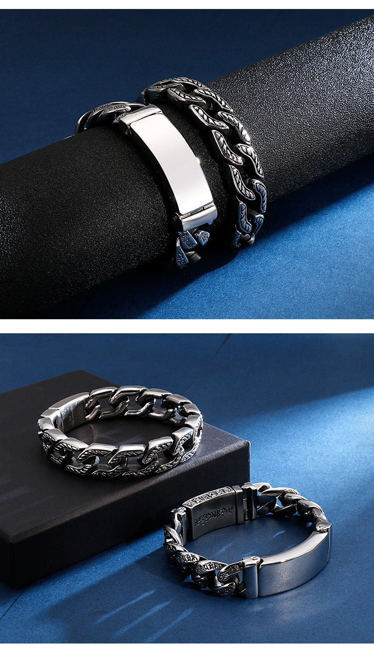 Kemstone Skull Clasp Stainless Steel Bracelet – Engraved Viking Chain Norse Men’s Jewelry KB120965