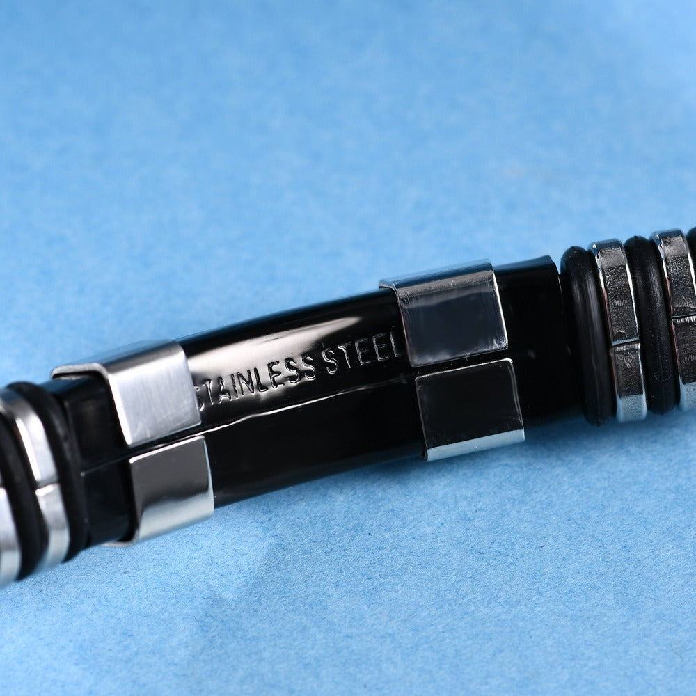 Kemstone 12MM Stainless Steel Silicone Bracelet for Men – Magnetic Clasp AD1204