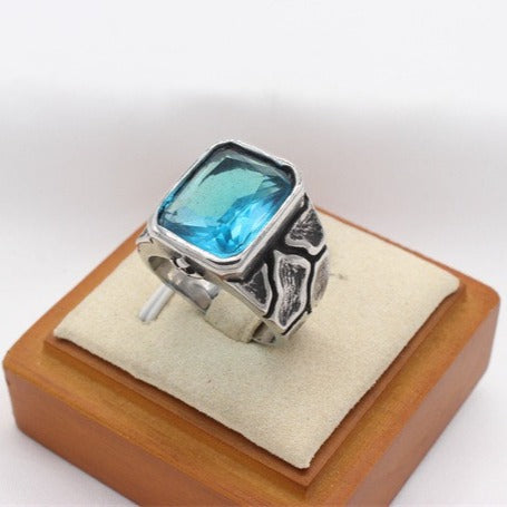 Kemstone Titanium Steel Square Cubic Zirconia Signet Ring for Men – Black / Blue R1768