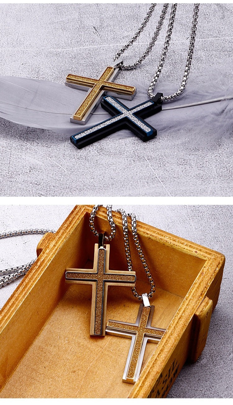 Kemstone Titanium Steel Two Tone Layered Cross Pendant Necklace for Men KN89755-KPD