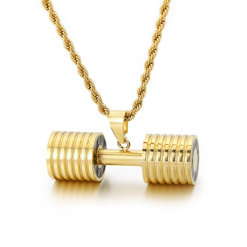 Kemstone Titanium Steel Dumbbell Pendant Necklace – Gym Strength Style for Men KP96967