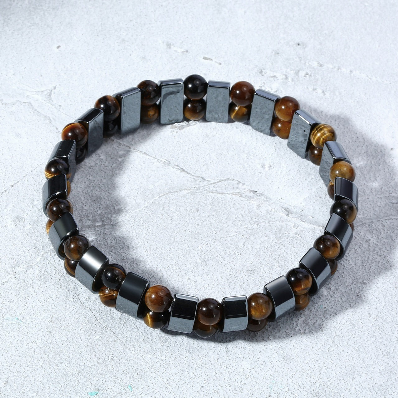 Kemstone Hematite Beaded Bracelet – Tiger Eye or Black Beads with Elastic Design for Men BR-703