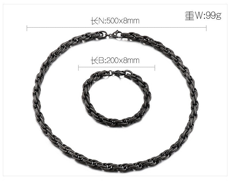 Kemstone Vintage Matte Black Titanium Steel Chunky Twisted Chain Bracelet & Necklace for Men KS141111-Z