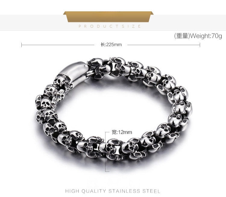 Kemstone Men’s Gold Skull Chain Bracelet – Stainless Steel Gothic Biker Jewelry KB81843-BD