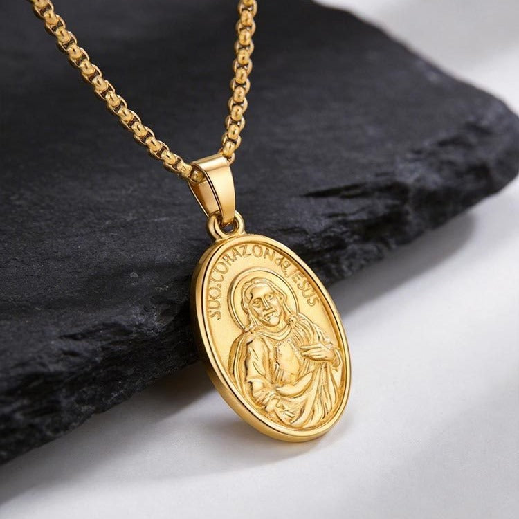 Kemstone Coin Pendant Necklace Vintage Portrait Gold Plated Medallion for Men PN-2309