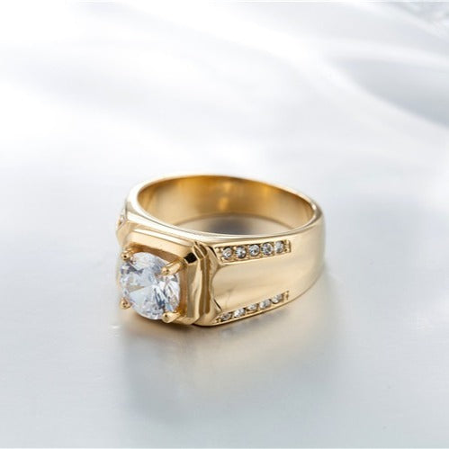 Kemstone Cubic Zirconia Ring for Men Stainless Steel Wide Band R0284
