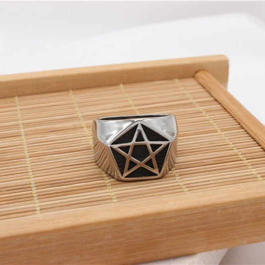 Kemstone Star Signet Ring for Men Titanium Steel Vintage R1056