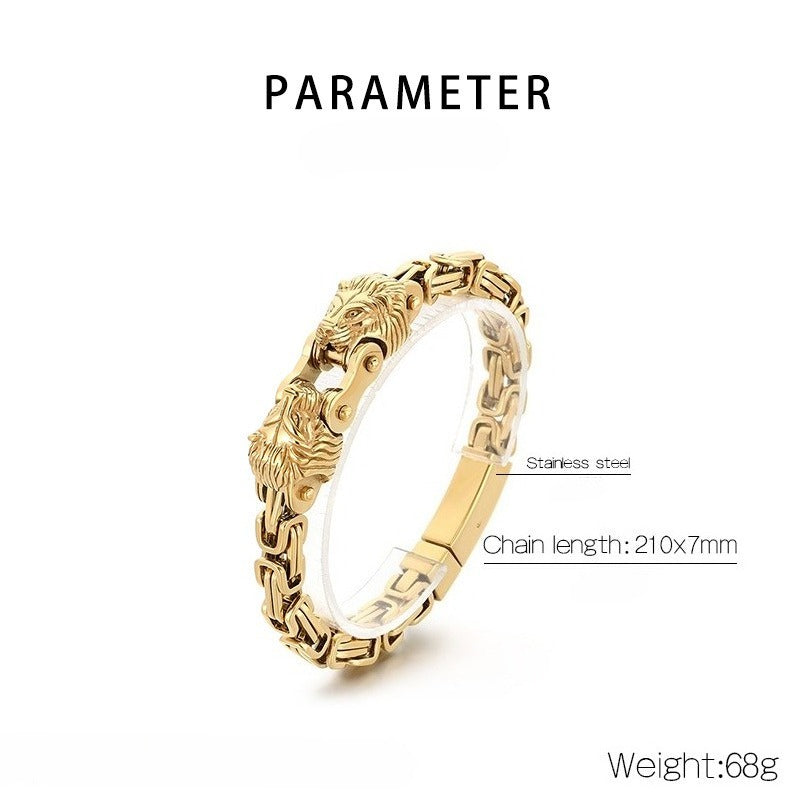 Kemstone Titanium Steel Lion Head Cuban Bracelet for Men KB208296-KFC