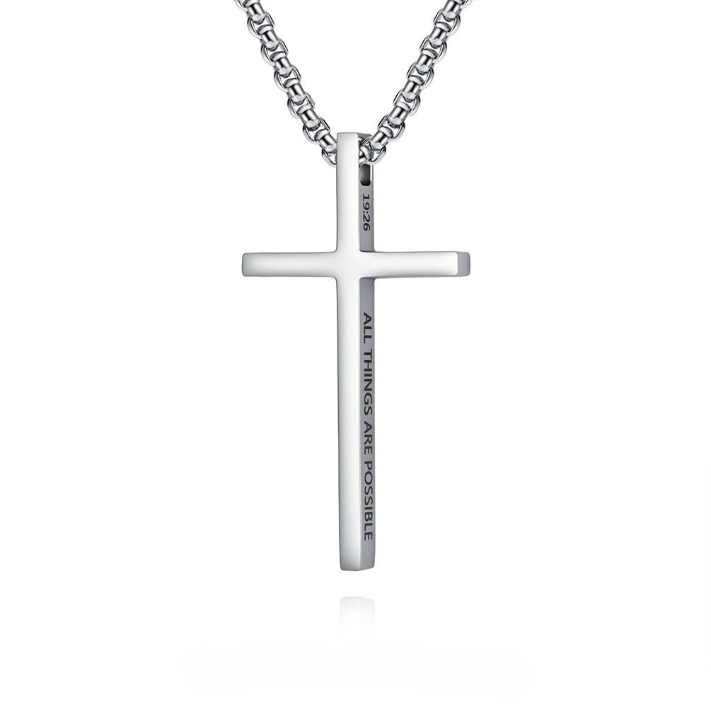 Kemstone Stainless Steel Engraved Cross Pendant Necklace for Men Minimalist Bar Chain K-PT670