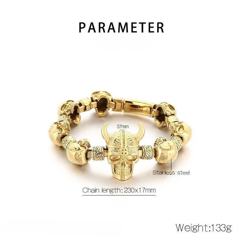 Kemstone Skull Bracelet for Men Titanium Steel Chunky Chain Heavy Punk Style Silver Gold KB209644-KJX