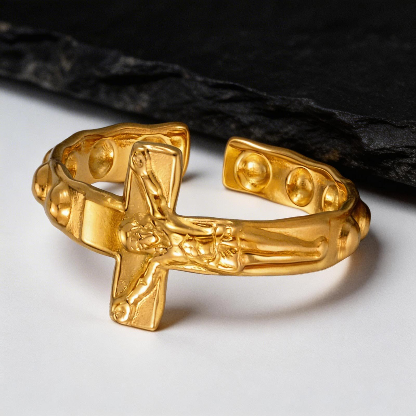 Kemstone Stainless Steel Cross Open Ring for Men Vintage RC-1073