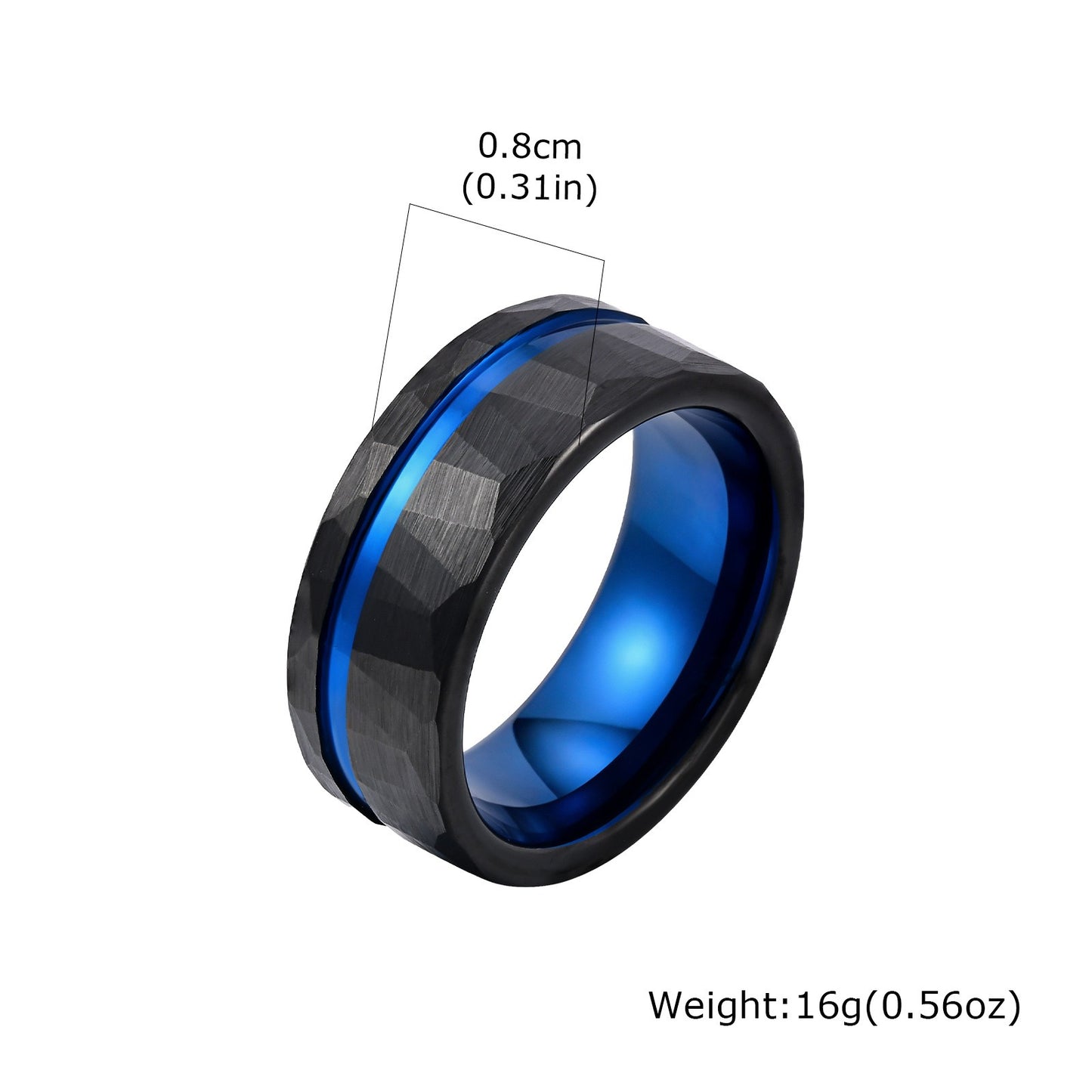 Kemstone Tungsten Carbide Hammered Ring – 8mm Black Brushed Band for Men TCR-104