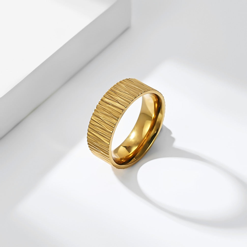Kemston Grooved Ring for Men Stainless Steel Bark Texture K-R1233
