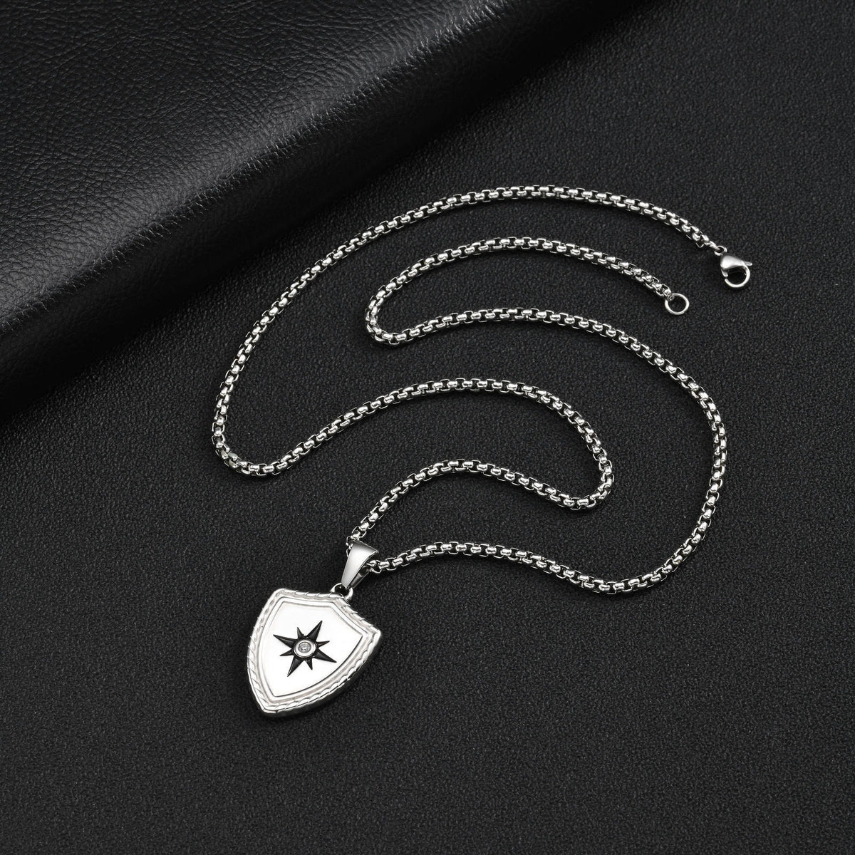 Kemston Eight Point Star Shield Pendant Necklace for Men Stainless Steel PN-2443