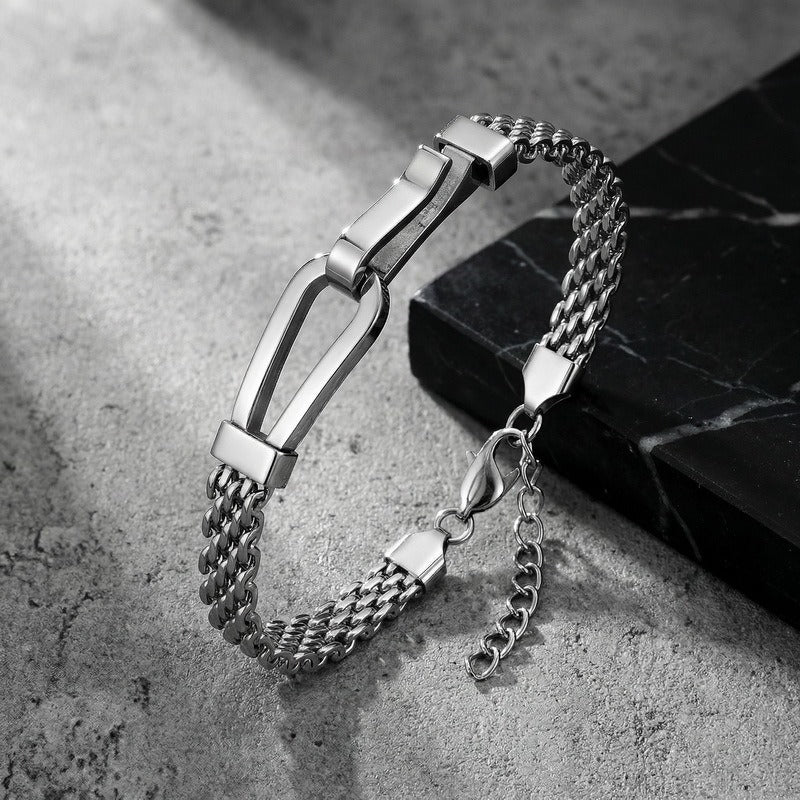 Kemstone Bar Link Chain Bracelet for Men Titanium Steel Double Layer Adjustable KB213341-KFC