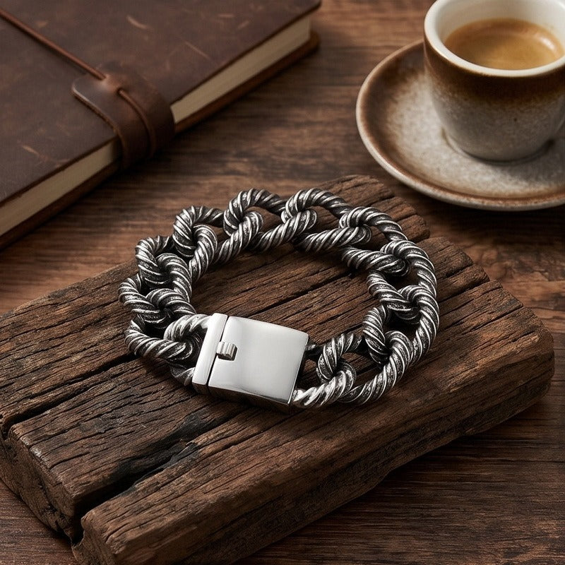 Kemstone Titanium Steel Twisted Rope Cuban Chain Bracelet for Men Heavy Link Wristwear KB212323-KJX