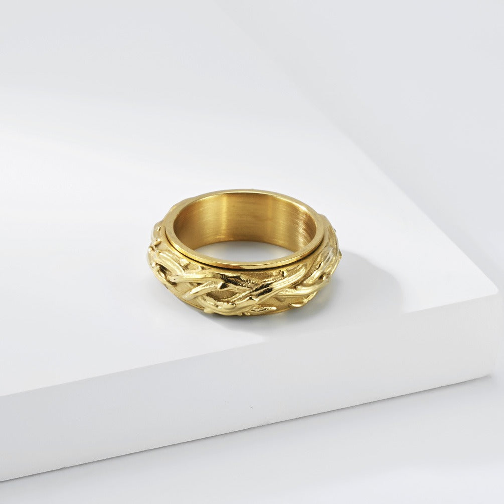 Kemston Thorn Vine Spinner Ring for Men Stainless Steel Vintage Style K-R1195