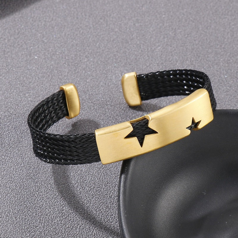 Kemstone Titanium Steel Star Cutout Open Cuff Bracelet for Men KB146896-KLHQ