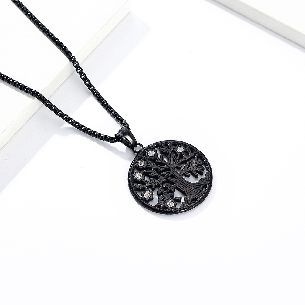 Kemstone Viking Tree of Life Necklace – Titanium Steel Zircon Pendant for Men K-PT497