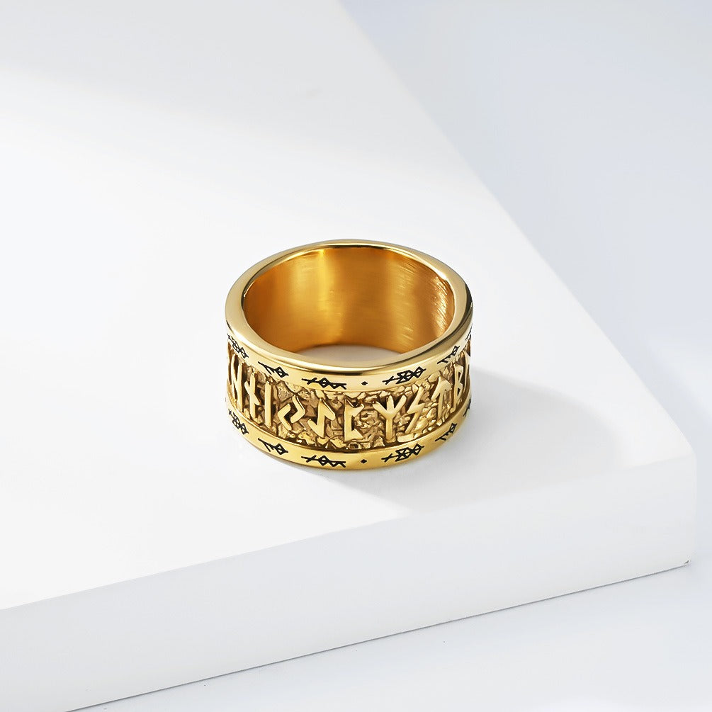 Kemstone Stainless Steel Viking Rune Ring – Spinner Band Style for Men K-R1153