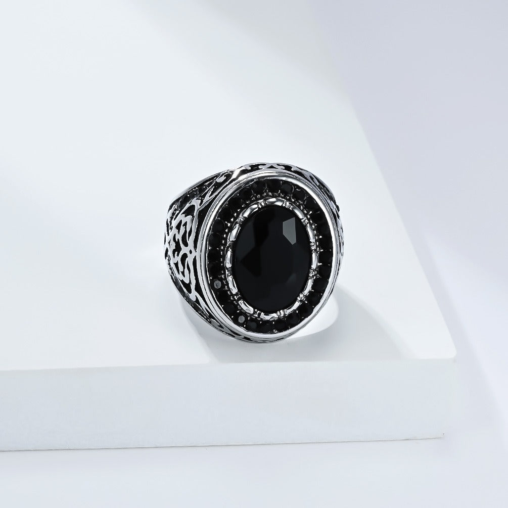 Kemstone Men’s Stainless Steel Cubic Zirconia Ring – Vintage Gothic Biker Jewelry K-R1087