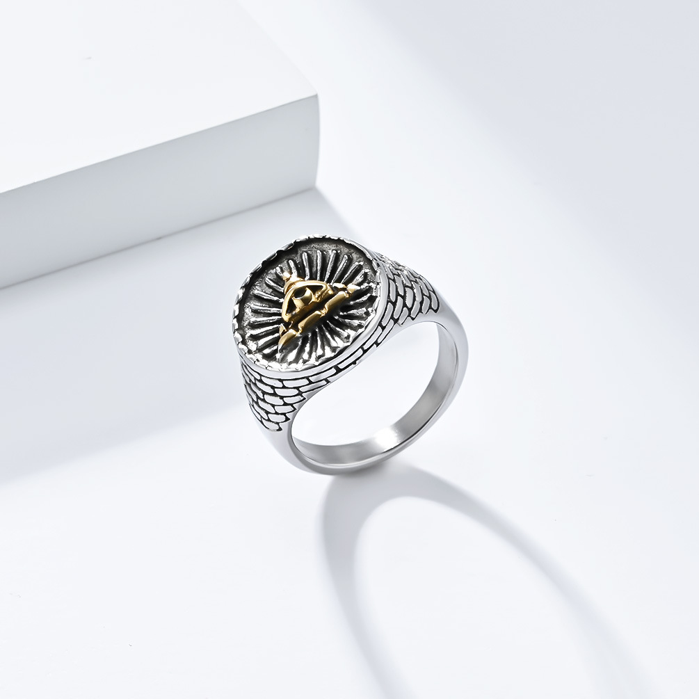 Kemstone Stainless Steel Triangle Eye Signet Ring for Men Vintage Textured K-R852