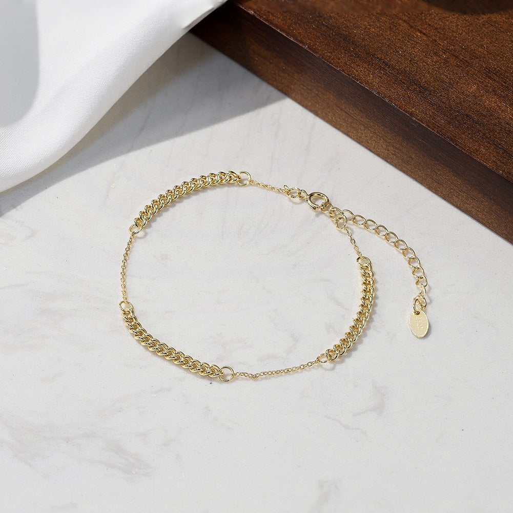 Kemstone 925 Sterling Silver Cuban Link Bracelet for Women Adjustable Chain Gold Silver GAB06