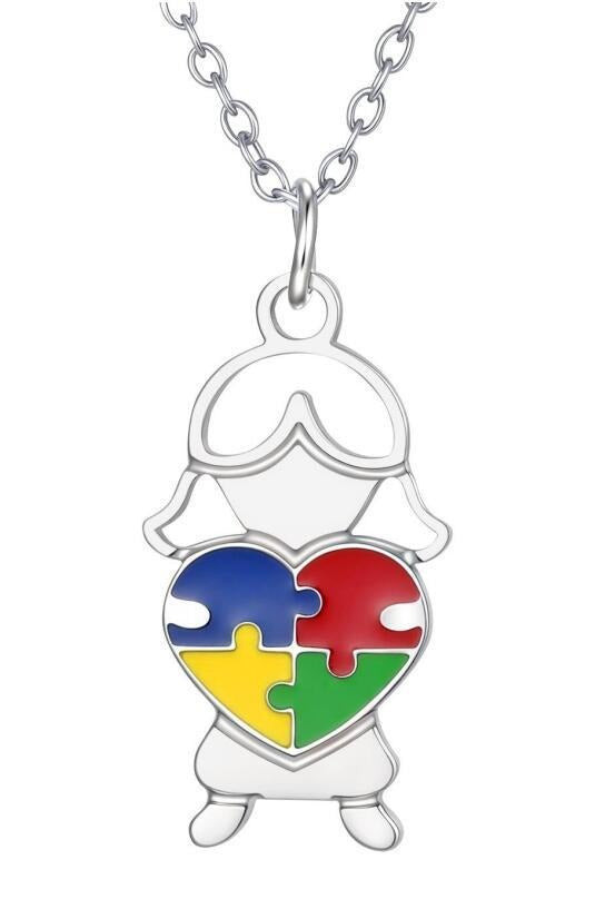Kemstone Stainless Steel Puzzle Heart Pendant Necklace Colorful Enamel for Men Women NC-2257