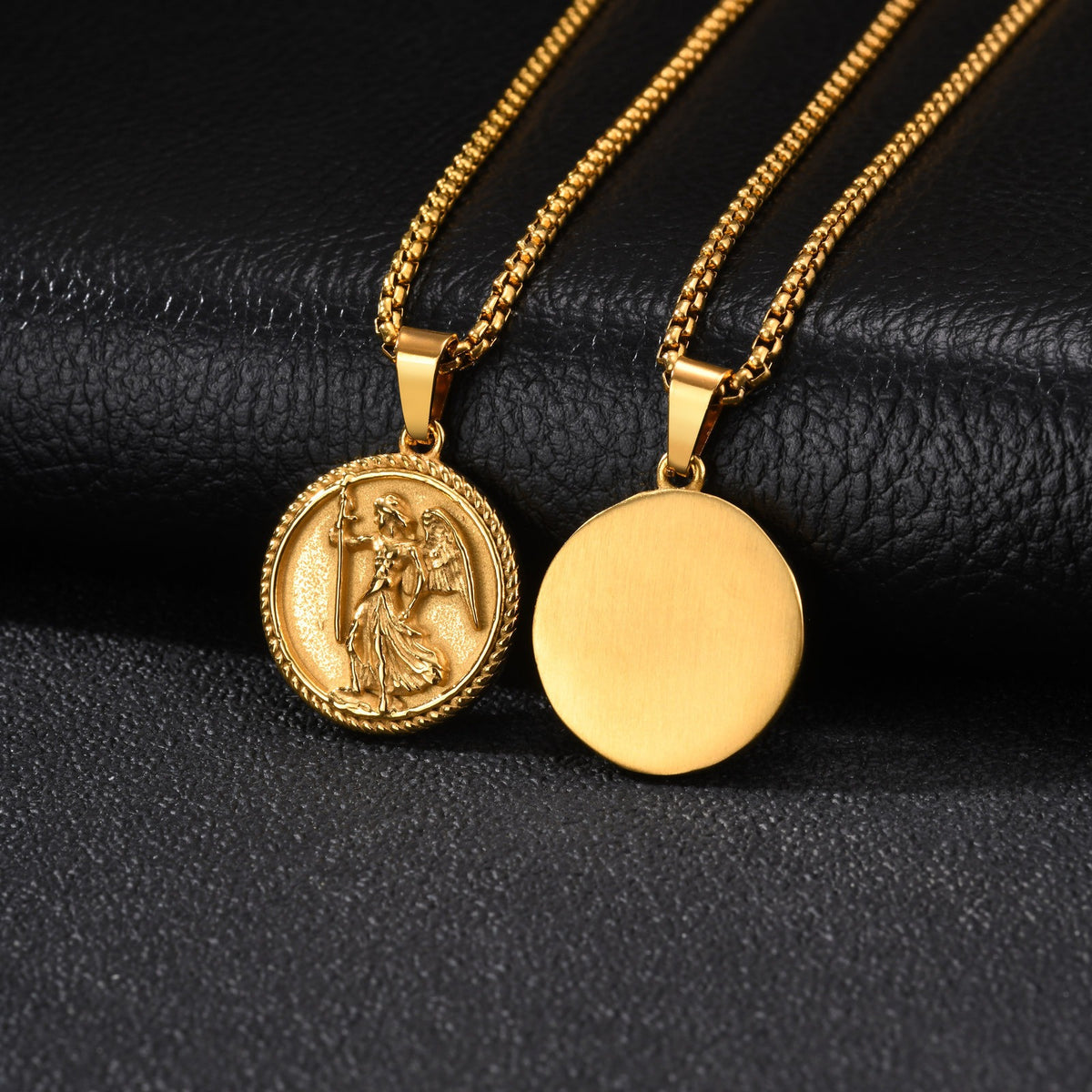 Kemston Winged Figure Medallion Necklace for Men Stainless Steel Gold Silver PN-2424