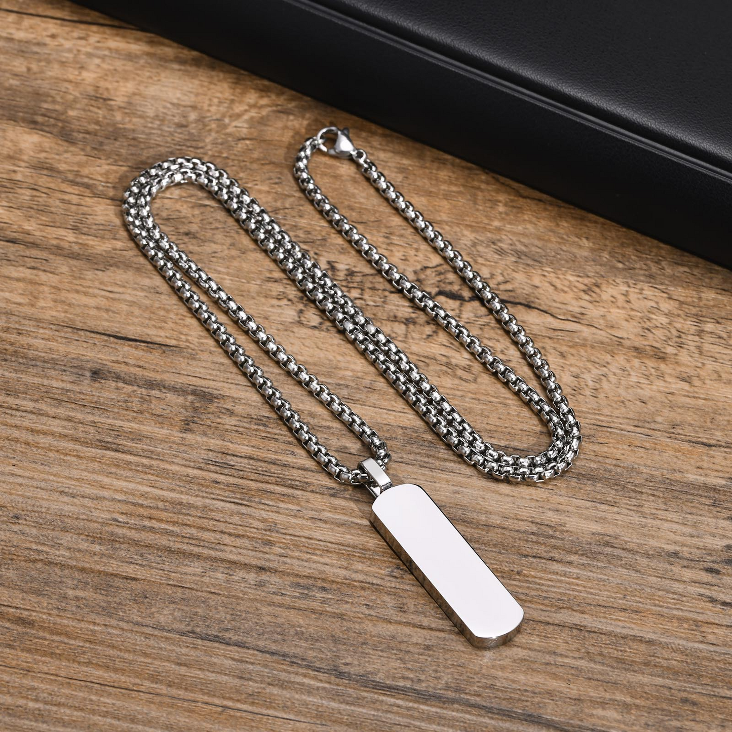 Kemstone Stainless Steel Rectangular Bar Pendant Necklace for Men PN-1874